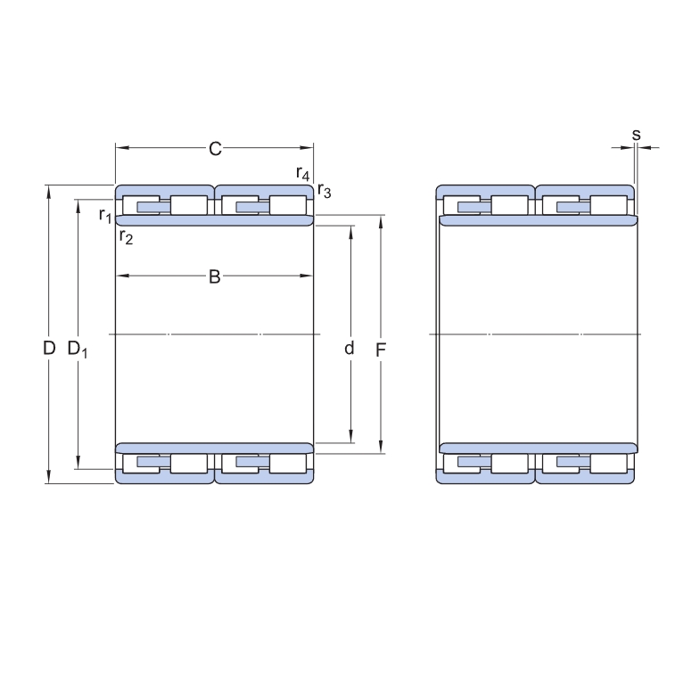 Four column cylindrical roller bearings