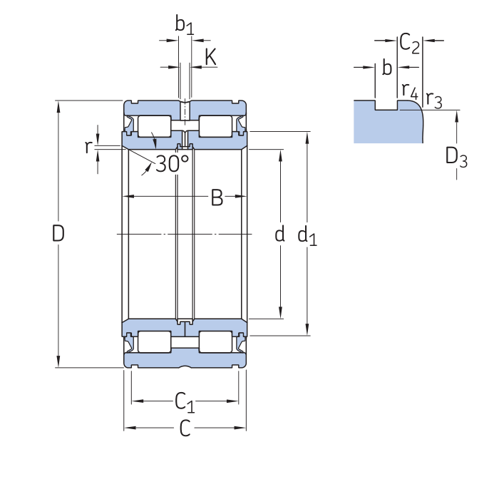 Double row fully loaded cylindrical roller bearings